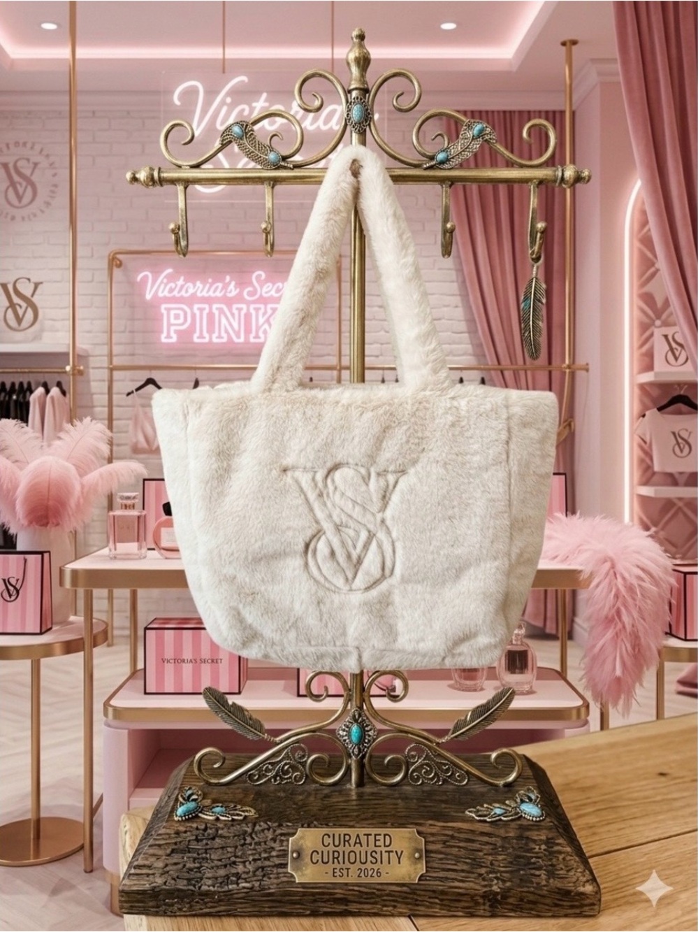 Cream/ivory Victoria’s Secret faux fur tote 🤍